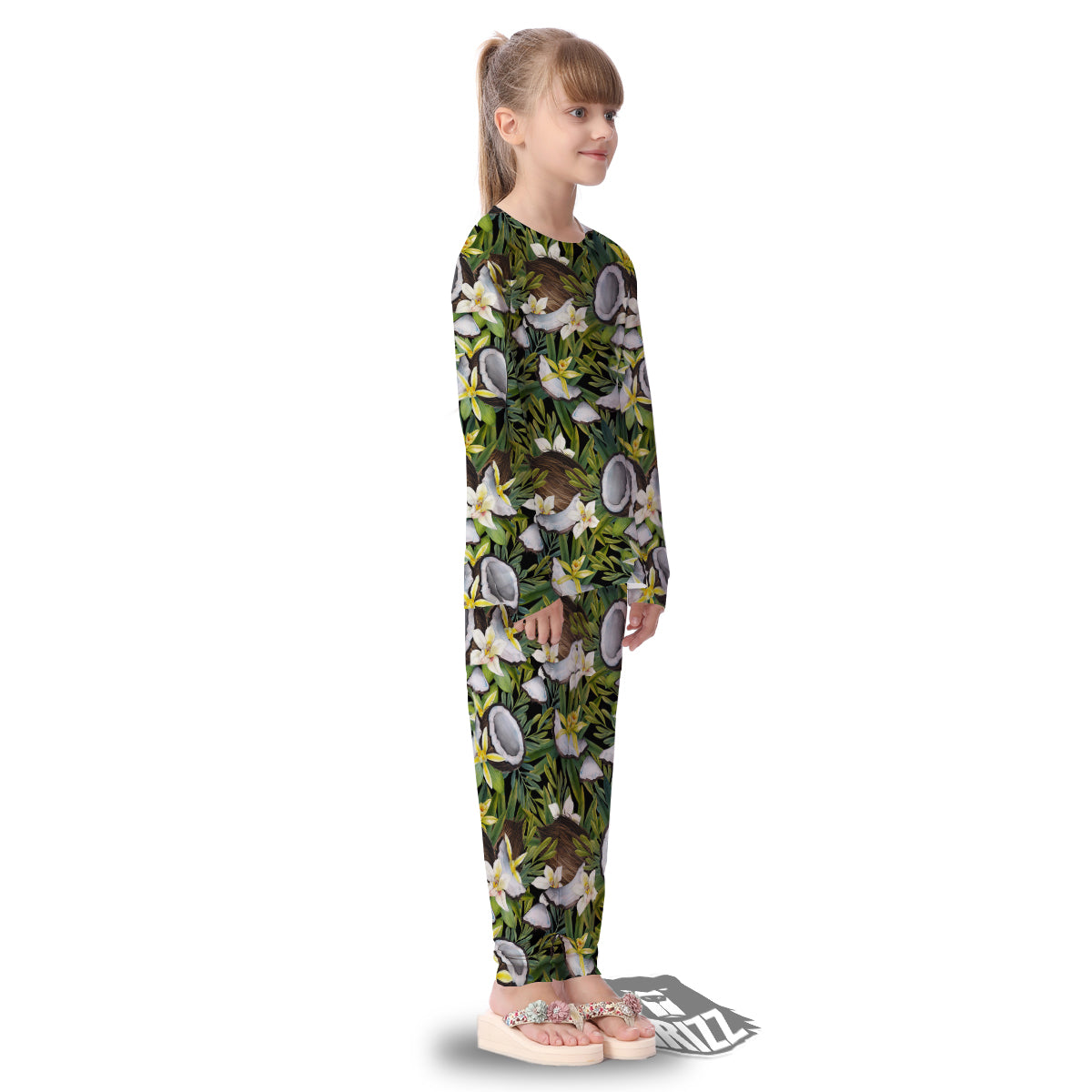 Coconut And Vanilla Flower Print Pattern Kid's Pajamas-grizzshop