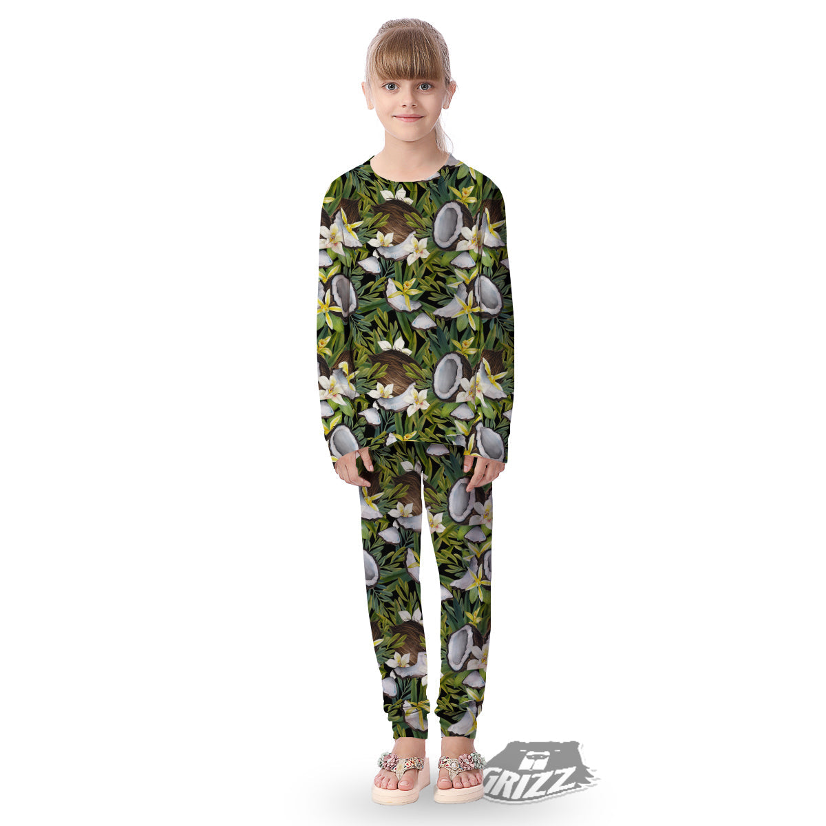 Coconut And Vanilla Flower Print Pattern Kid's Pajamas-grizzshop
