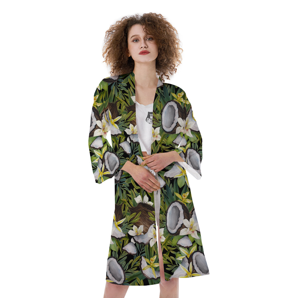 Coconut And Vanilla Flower Print Pattern Kimono-grizzshop
