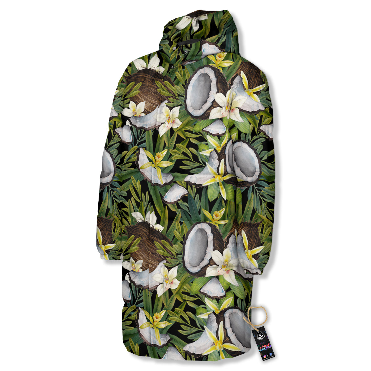 Coconut And Vanilla Flower Print Pattern Long Down Jacket-grizzshop