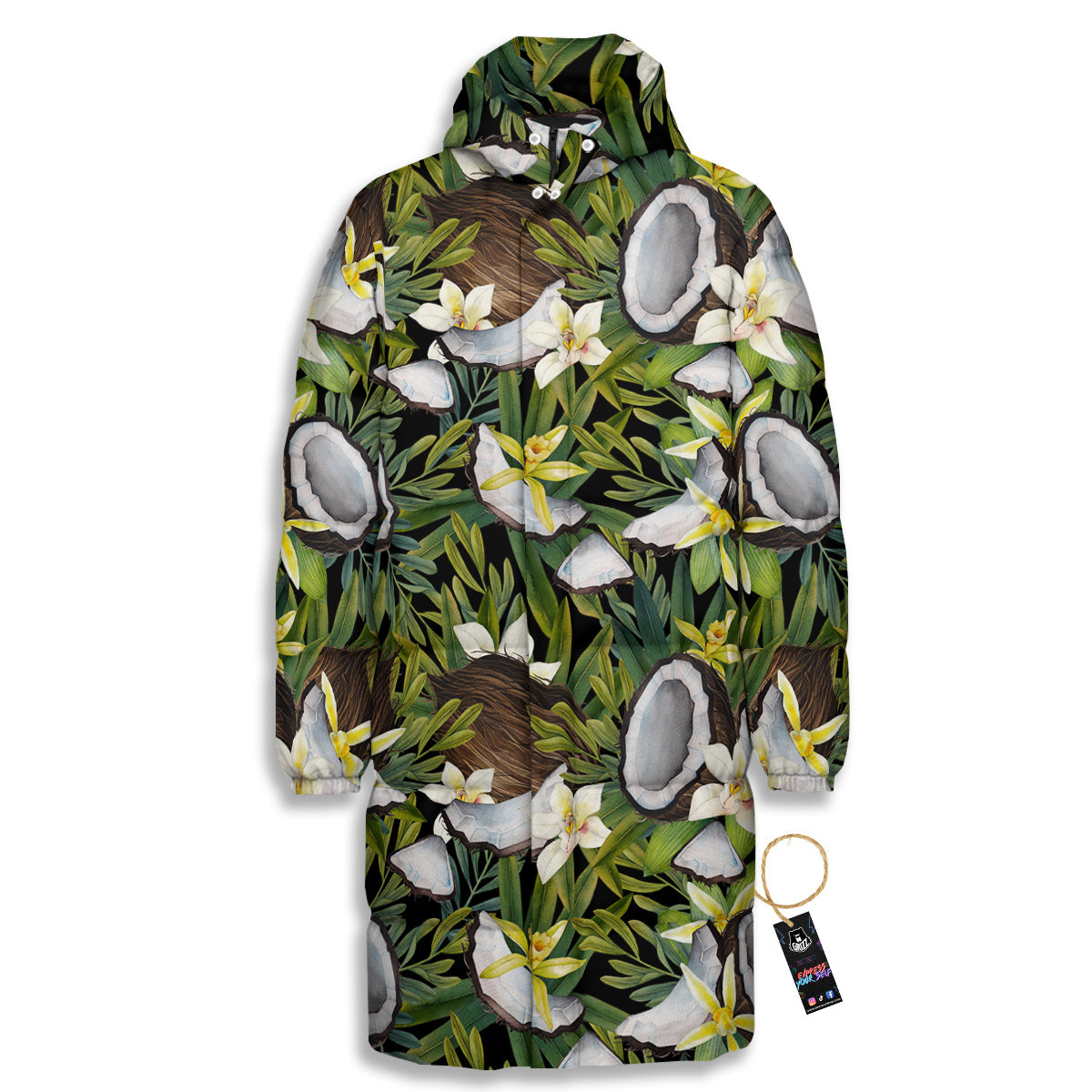 Coconut And Vanilla Flower Print Pattern Long Down Jacket-grizzshop