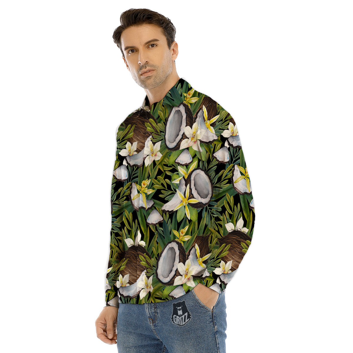 Coconut And Vanilla Flower Print Pattern Men's Dress Shirts-grizzshop