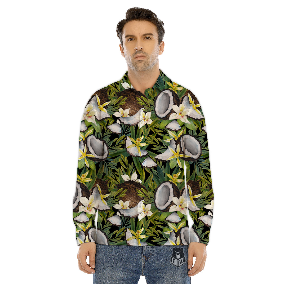 Coconut And Vanilla Flower Print Pattern Men's Dress Shirts-grizzshop