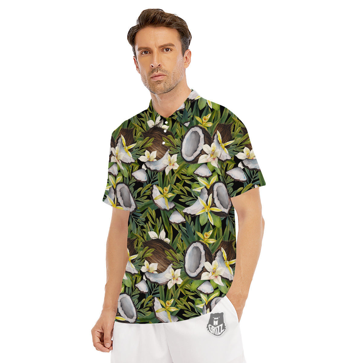 Coconut And Vanilla Flower Print Pattern Men's Golf Shirts-grizzshop