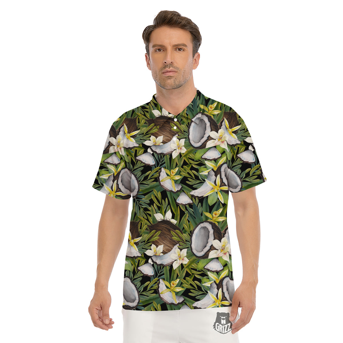 Coconut And Vanilla Flower Print Pattern Men's Golf Shirts-grizzshop