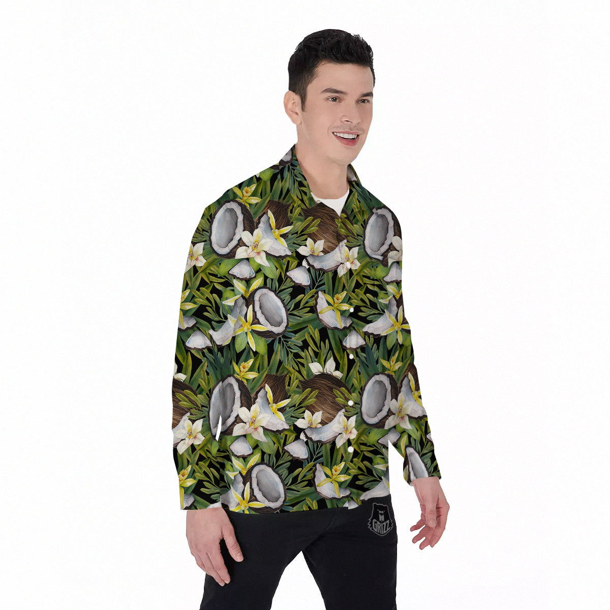 Coconut And Vanilla Flower Print Pattern Men's Long Sleeve Shirts-grizzshop