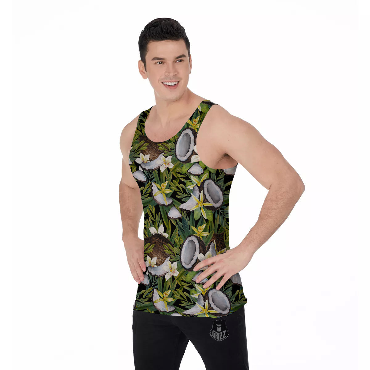 Coconut And Vanilla Flower Print Pattern Men's Tank Top-grizzshop