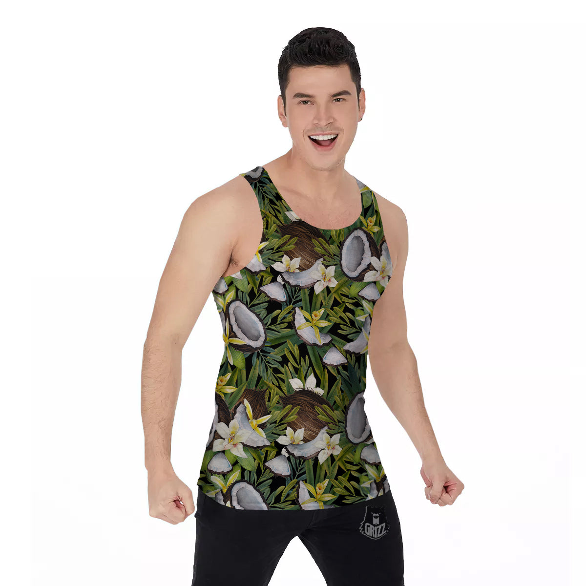 Coconut And Vanilla Flower Print Pattern Men's Tank Top-grizzshop