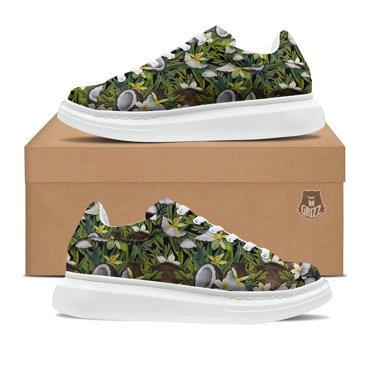 Coconut And Vanilla Flower Print Pattern Platform Shoes-grizzshop