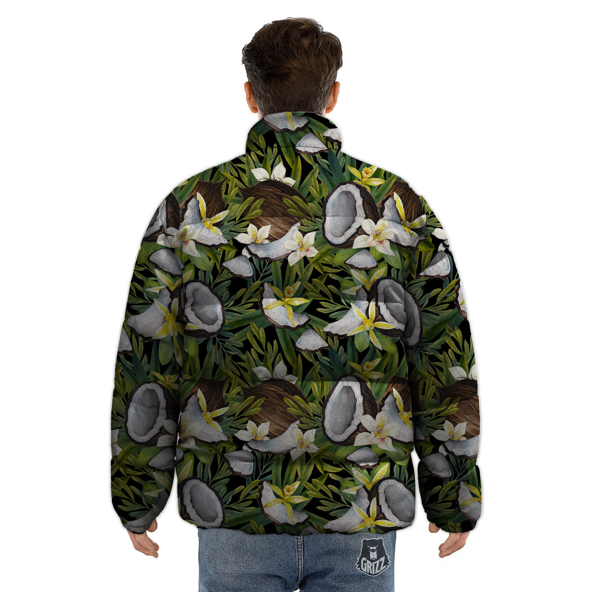Coconut And Vanilla Flower Print Pattern Puffer Jacket-grizzshop