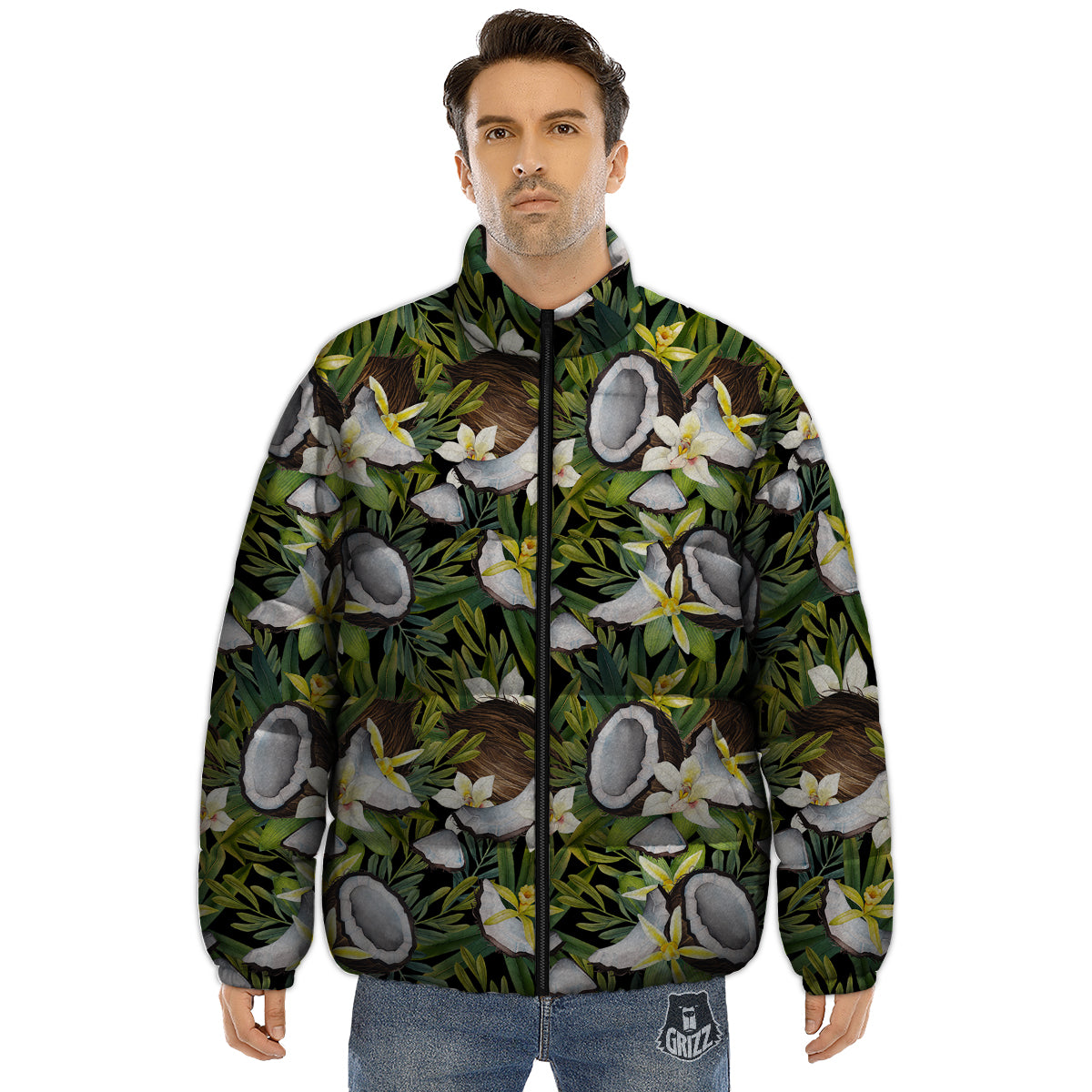 Coconut And Vanilla Flower Print Pattern Puffer Jacket-grizzshop