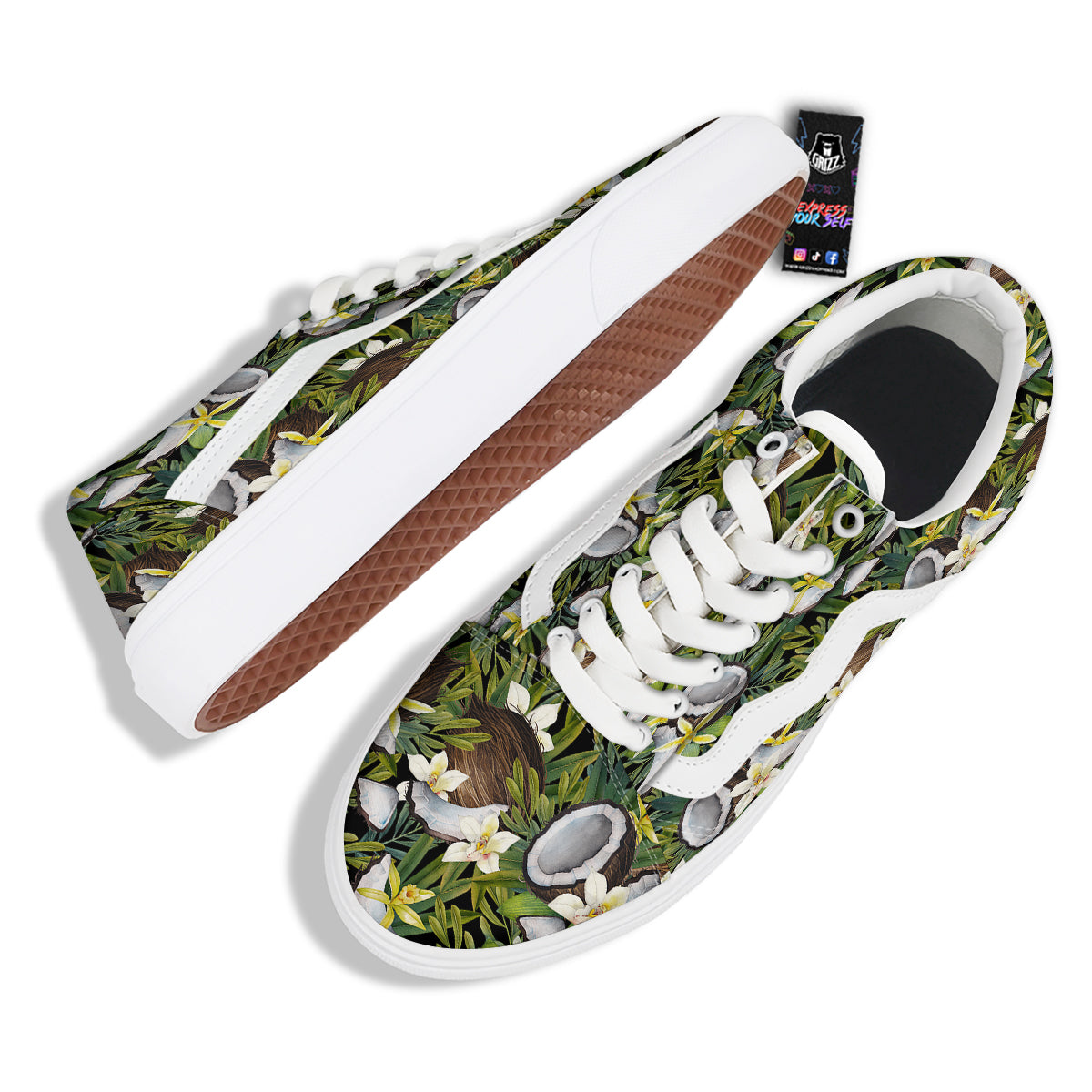 Coconut And Vanilla Flower Print Pattern Skate Shoes-grizzshop