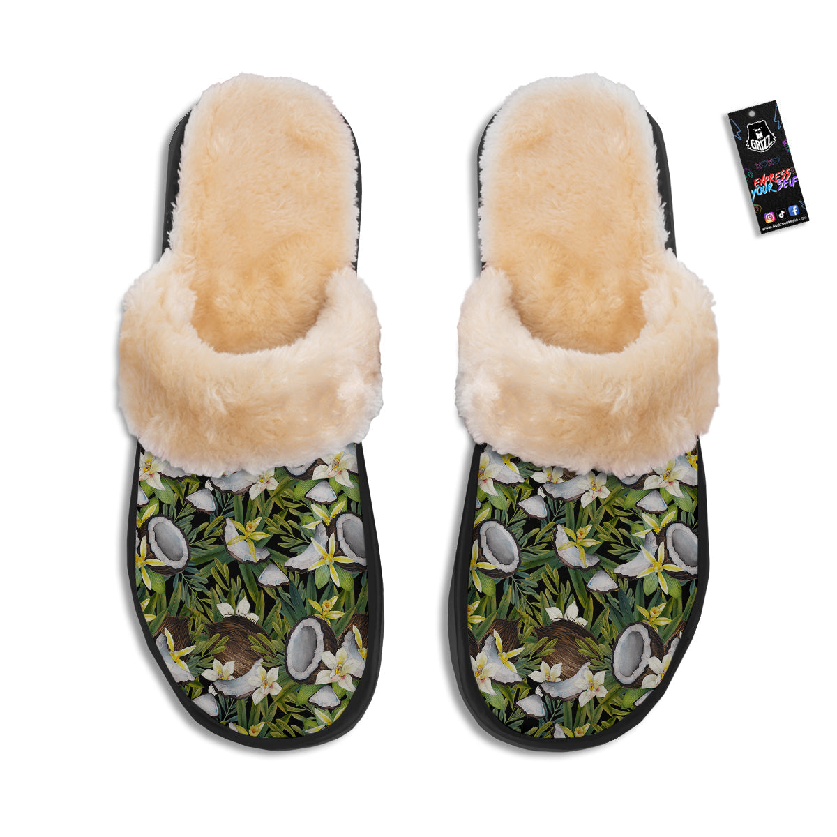 Coconut And Vanilla Flower Print Pattern Slippers-grizzshop
