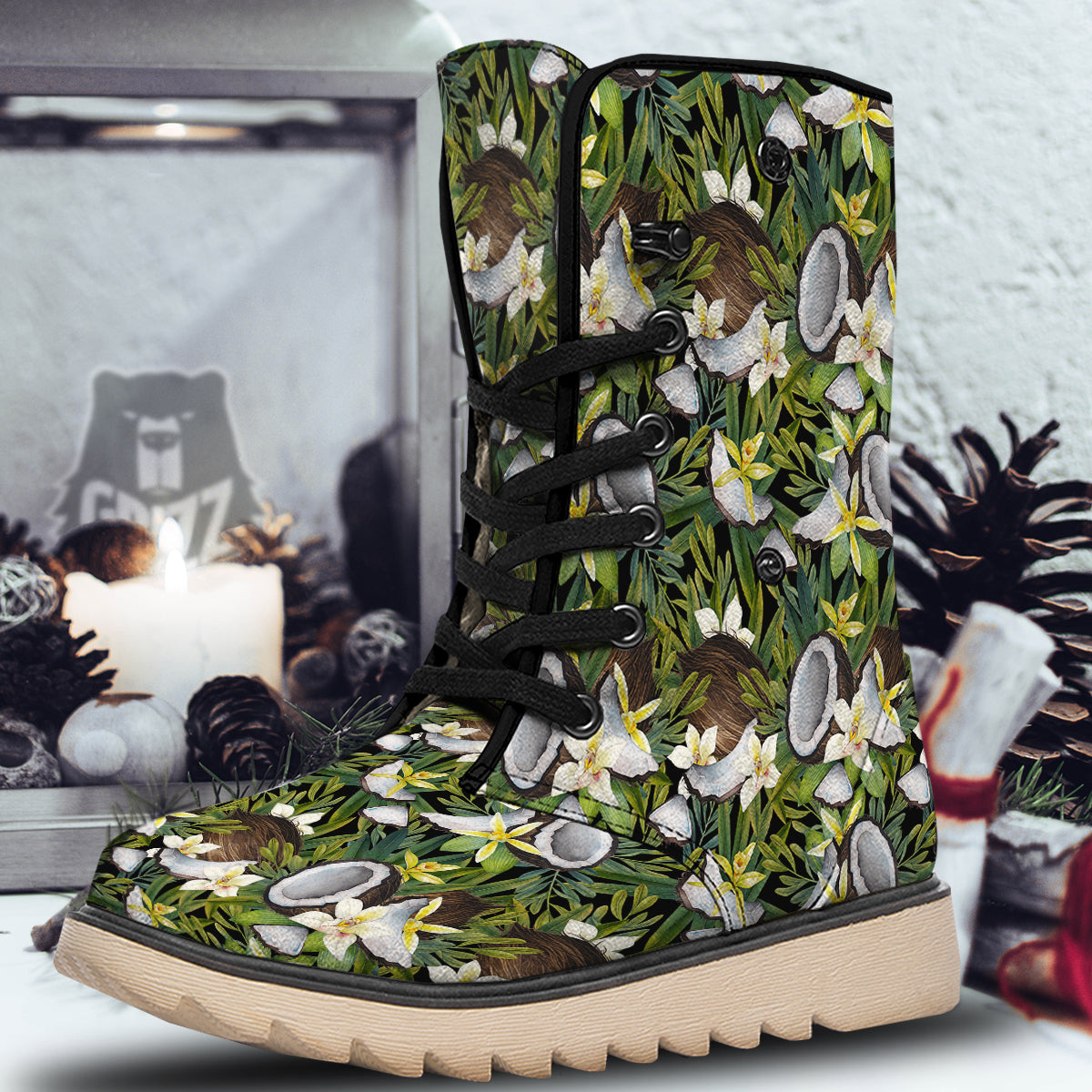 Coconut And Vanilla Flower Print Pattern Snow Boots-grizzshop