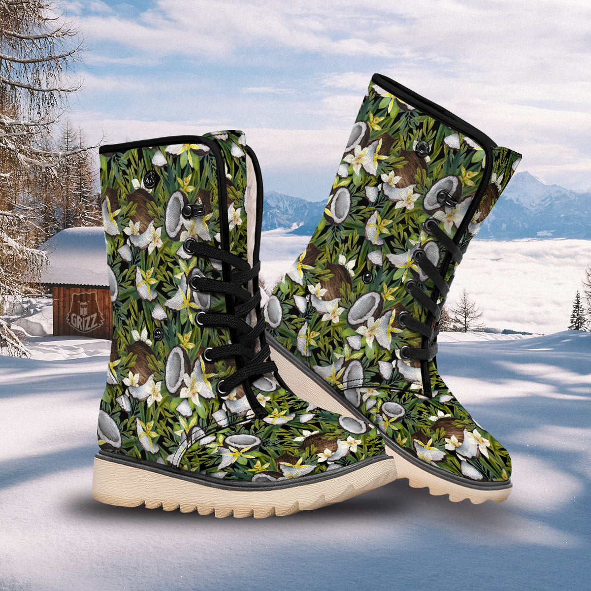 Coconut And Vanilla Flower Print Pattern Snow Boots-grizzshop