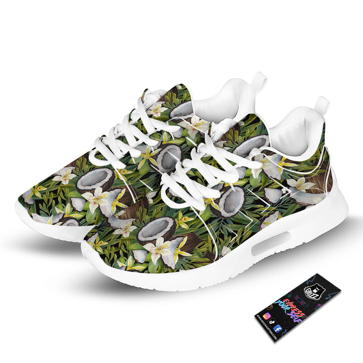 Coconut And Vanilla Flower Print Pattern Tennis Shoes-grizzshop