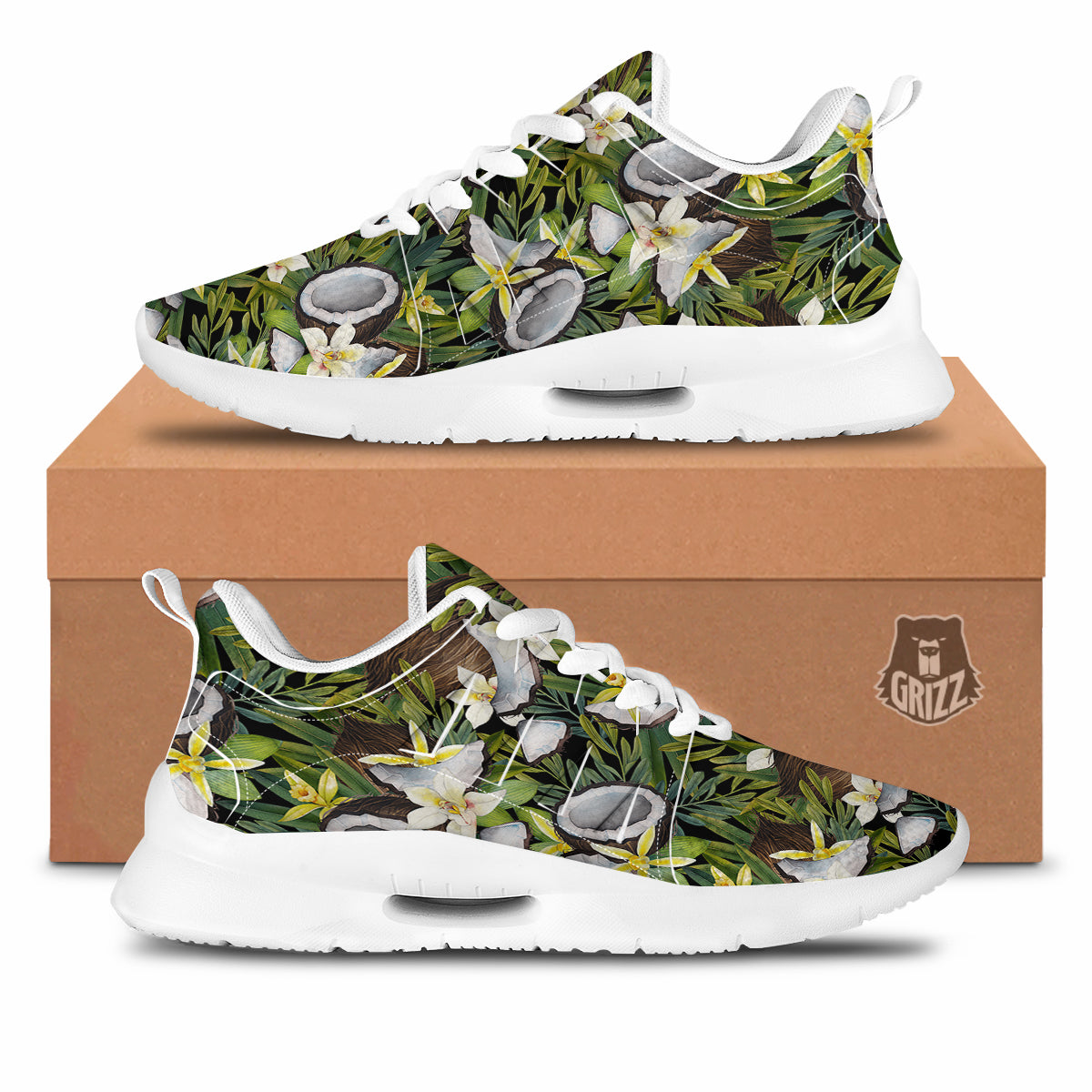 Coconut And Vanilla Flower Print Pattern Tennis Shoes-grizzshop