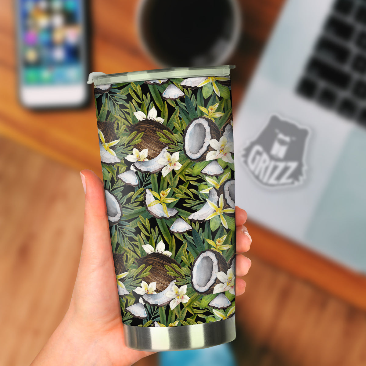 Coconut And Vanilla Flower Print Pattern Tumbler-grizzshop