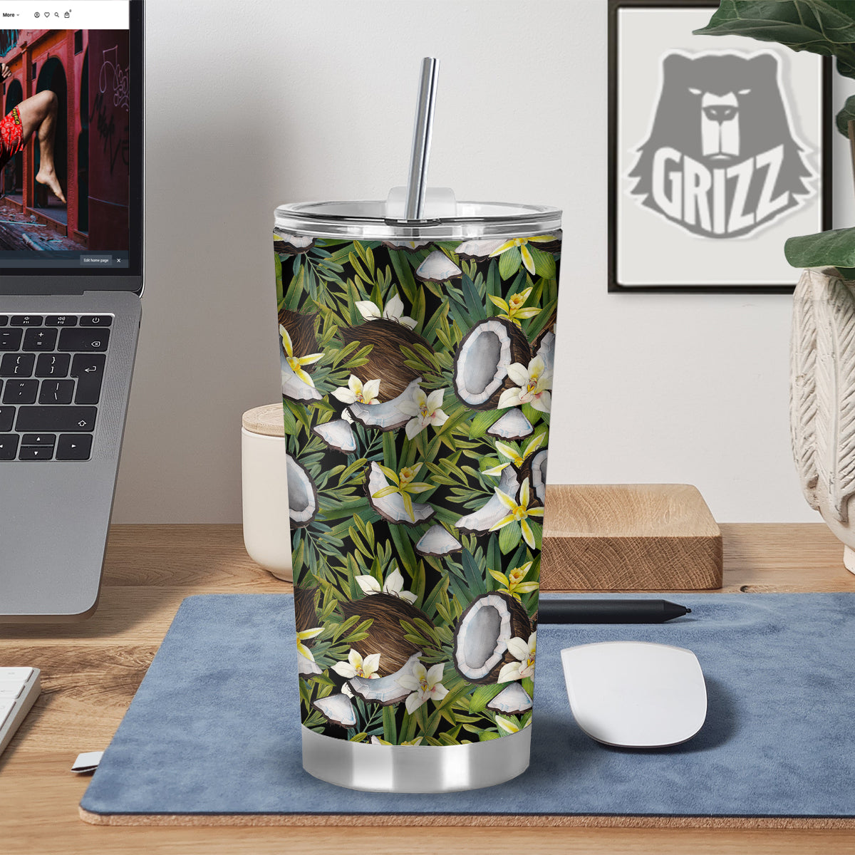 Coconut And Vanilla Flower Print Pattern Tumbler-grizzshop
