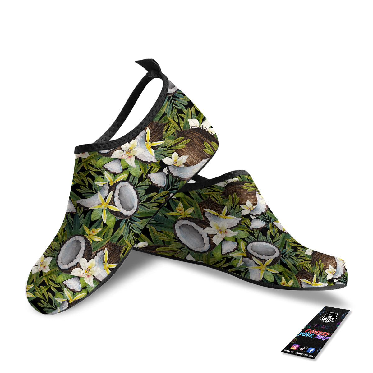 Coconut And Vanilla Flower Print Pattern Water Shoes-grizzshop