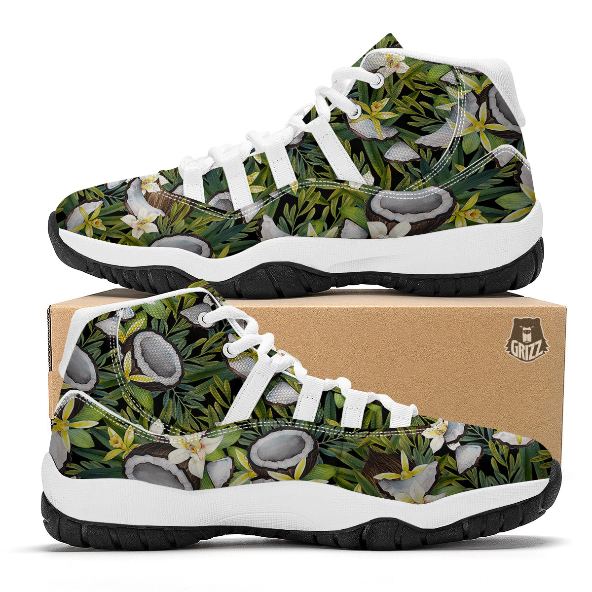 Coconut And Vanilla Flower Print Pattern White Bball Shoes-grizzshop