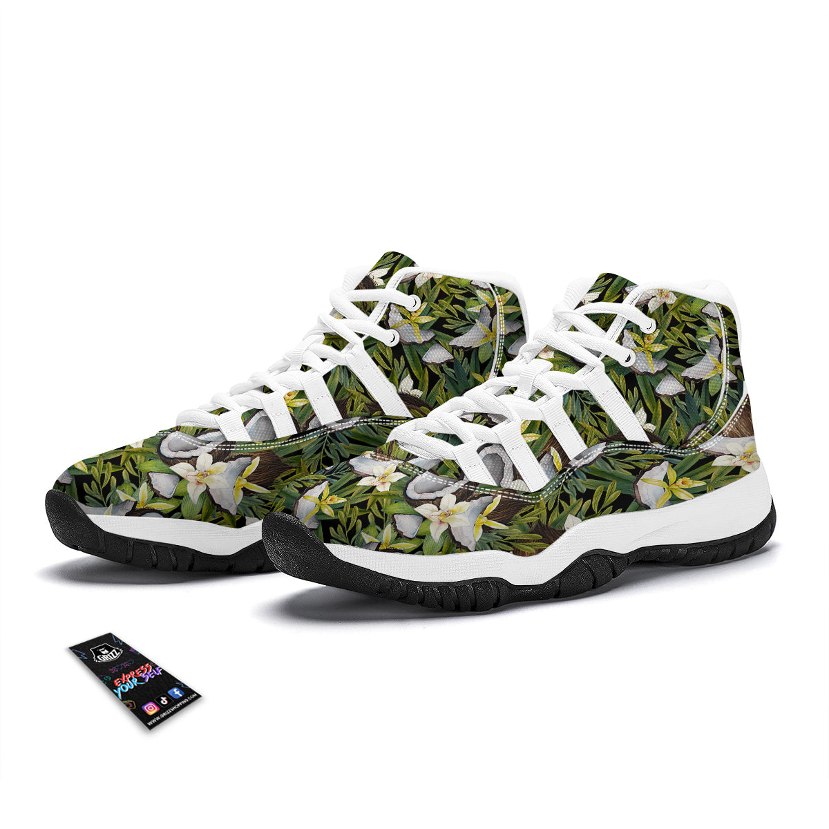 Coconut And Vanilla Flower Print Pattern White Bball Shoes-grizzshop