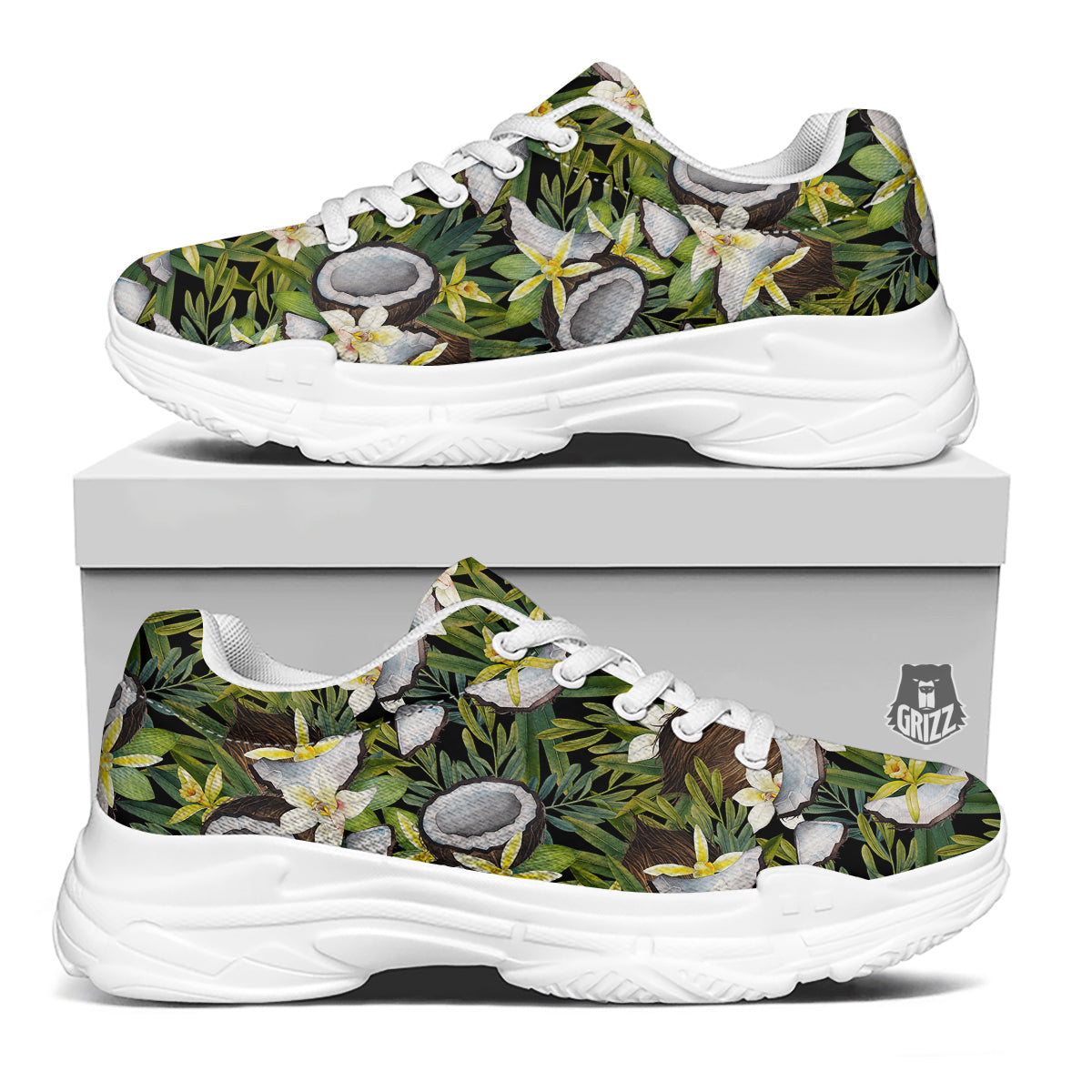 Coconut And Vanilla Flower Print Pattern White Chunky Shoes-grizzshop