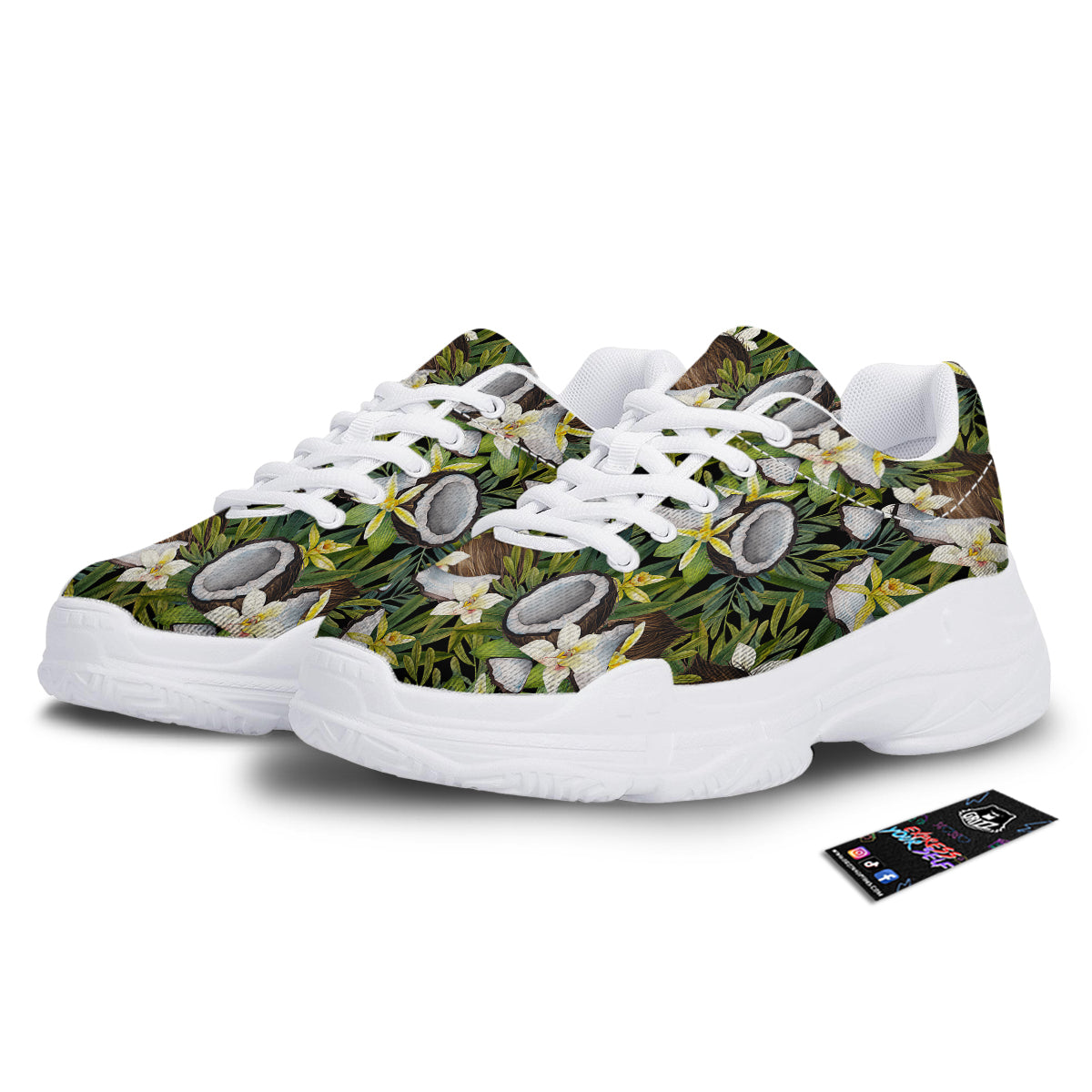 Coconut And Vanilla Flower Print Pattern White Chunky Shoes-grizzshop