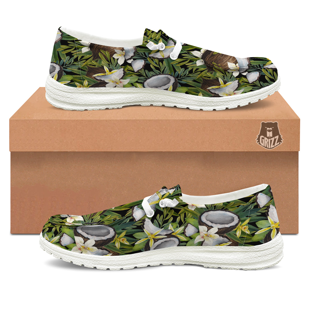 Coconut And Vanilla Flower Print Pattern White Loafers-grizzshop