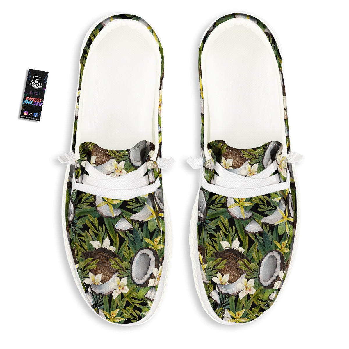 Coconut And Vanilla Flower Print Pattern White Loafers-grizzshop