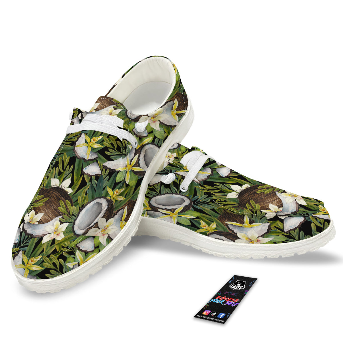 Coconut And Vanilla Flower Print Pattern White Loafers-grizzshop