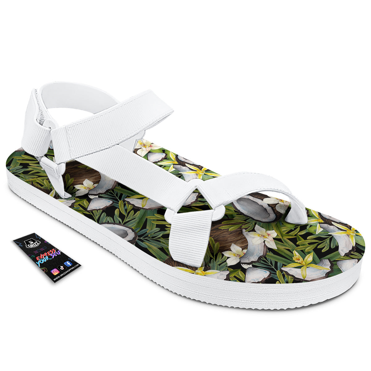 Coconut And Vanilla Flower Print Pattern White Open Toe Sandals-grizzshop