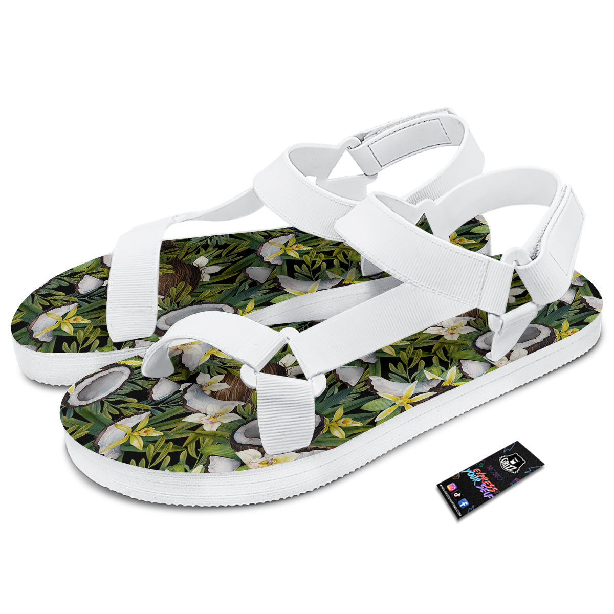 Coconut And Vanilla Flower Print Pattern White Open Toe Sandals-grizzshop