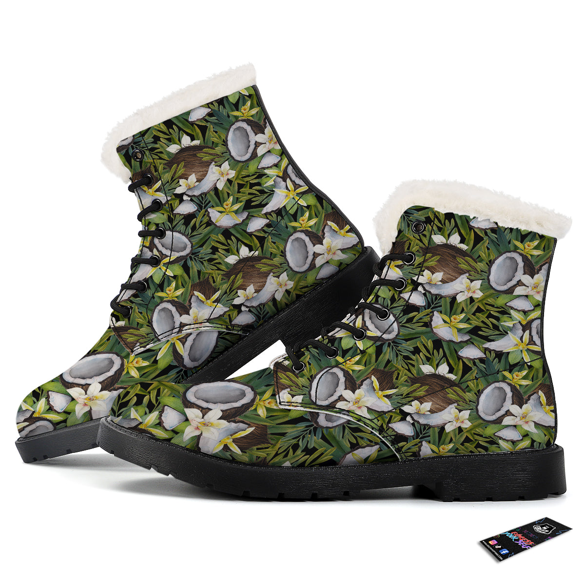 Coconut And Vanilla Flower Print Pattern Winter Boots-grizzshop