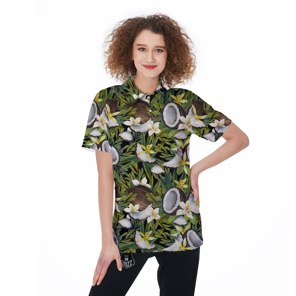 Coconut And Vanilla Flower Print Pattern Women's Golf Shirts-grizzshop