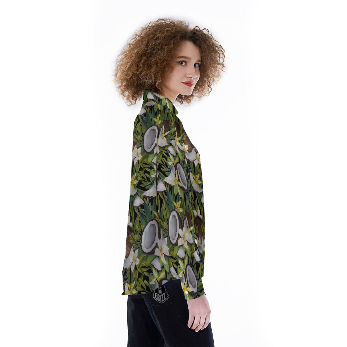 Coconut And Vanilla Flower Print Pattern Women's Long Sleeve Shirts-grizzshop
