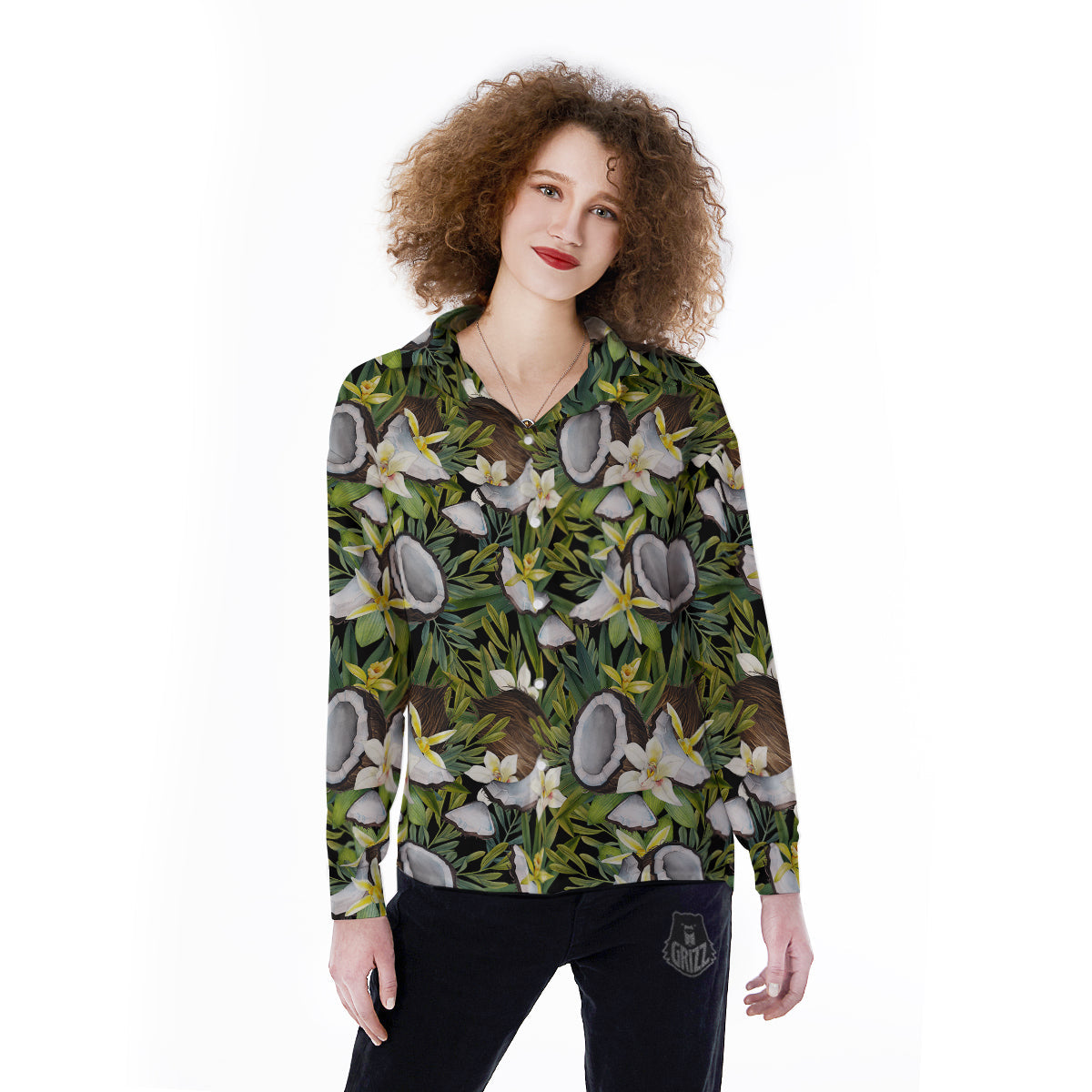 Coconut And Vanilla Flower Print Pattern Women's Long Sleeve Shirts-grizzshop