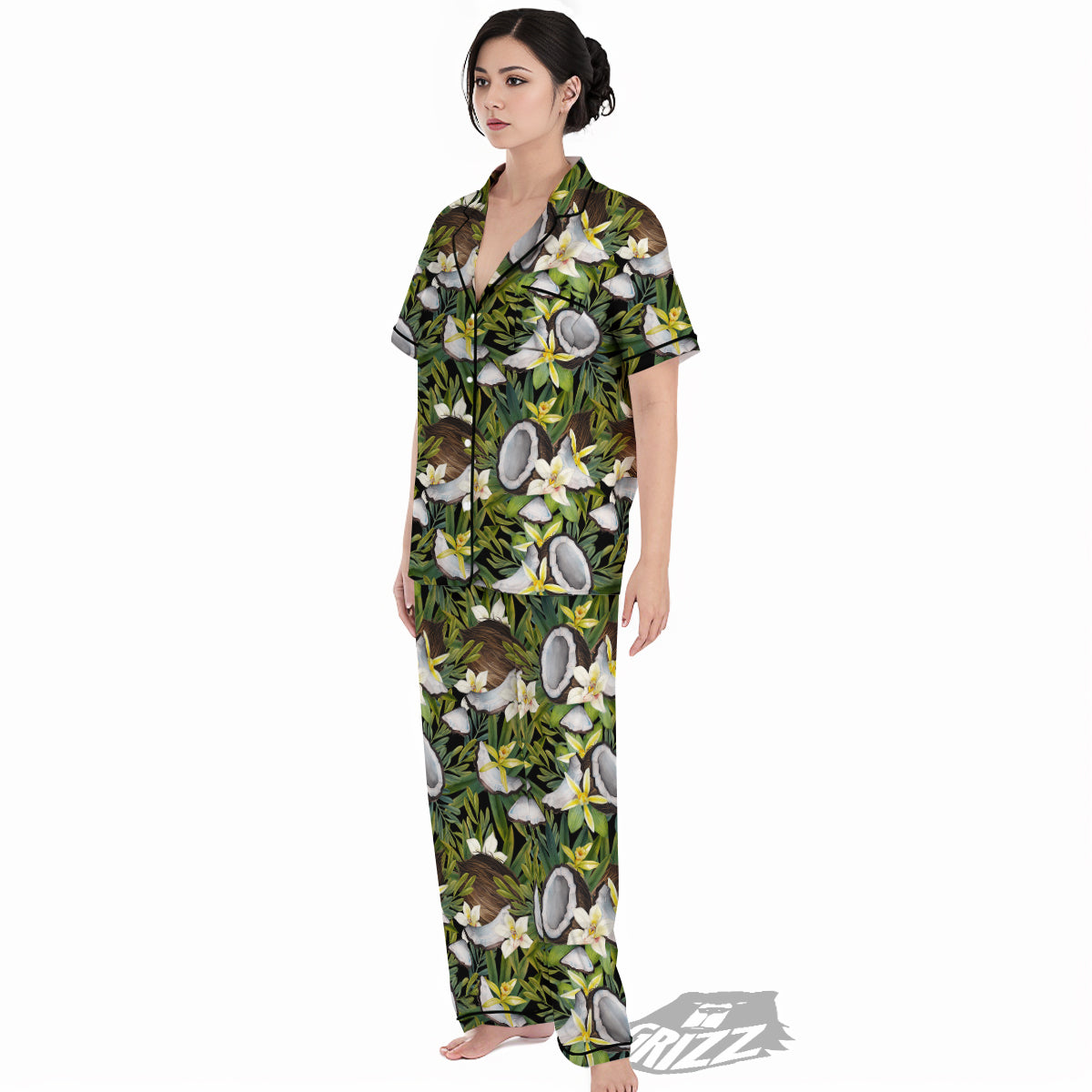 Coconut And Vanilla Flower Print Pattern Women's Pajamas Set-grizzshop