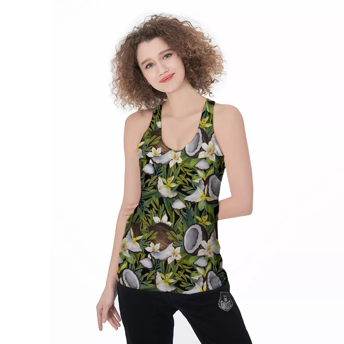 Coconut And Vanilla Flower Print Pattern Women's Racerback Tank Top-grizzshop