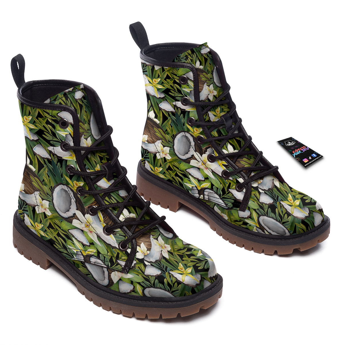Coconut And Vanilla Flower Print Pattern Work Boots-grizzshop
