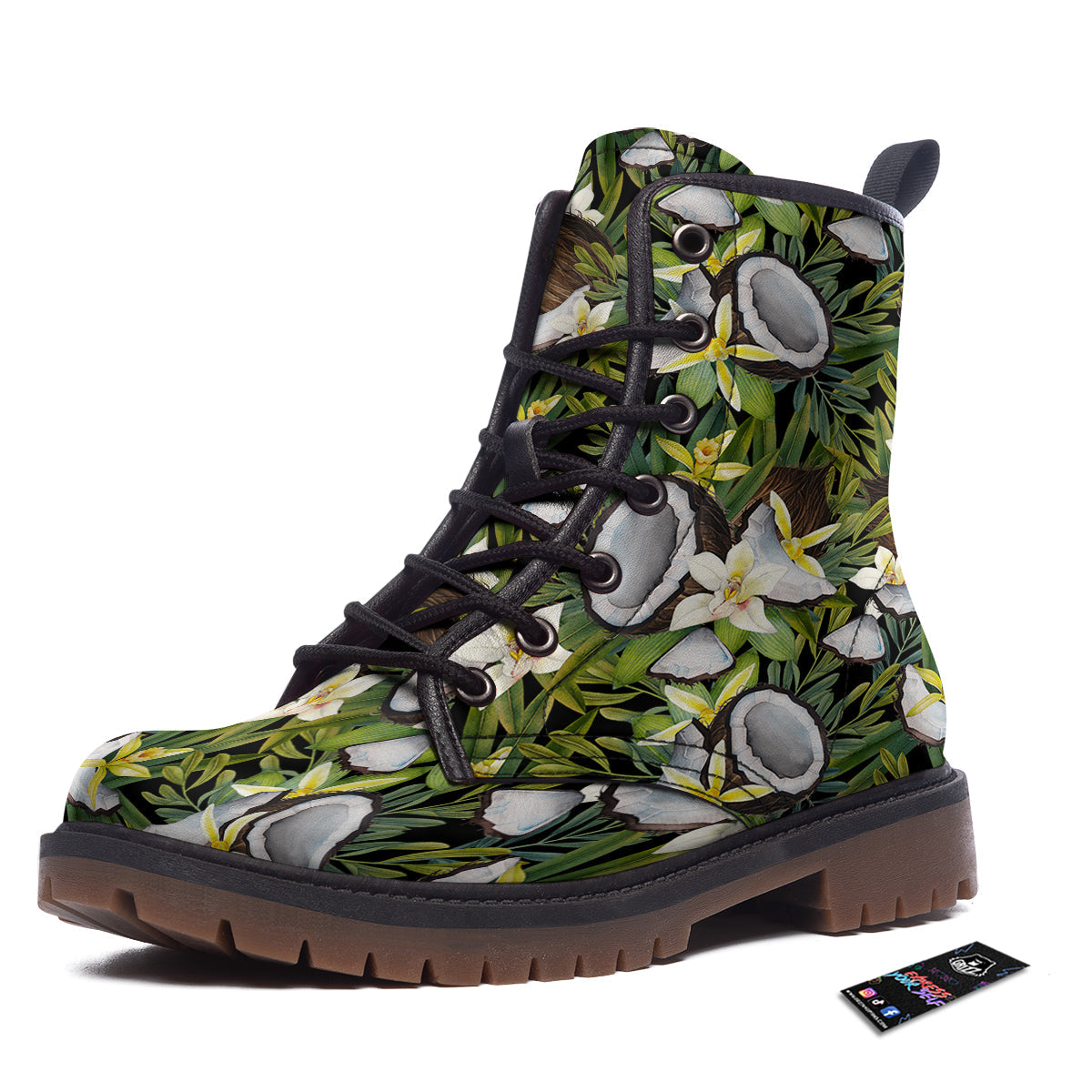 Coconut And Vanilla Flower Print Pattern Work Boots-grizzshop