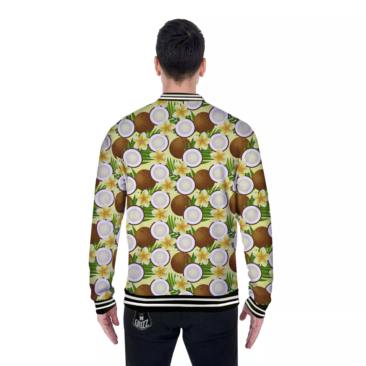 Coconut Beige Print Pattern Baseball Jacket-grizzshop