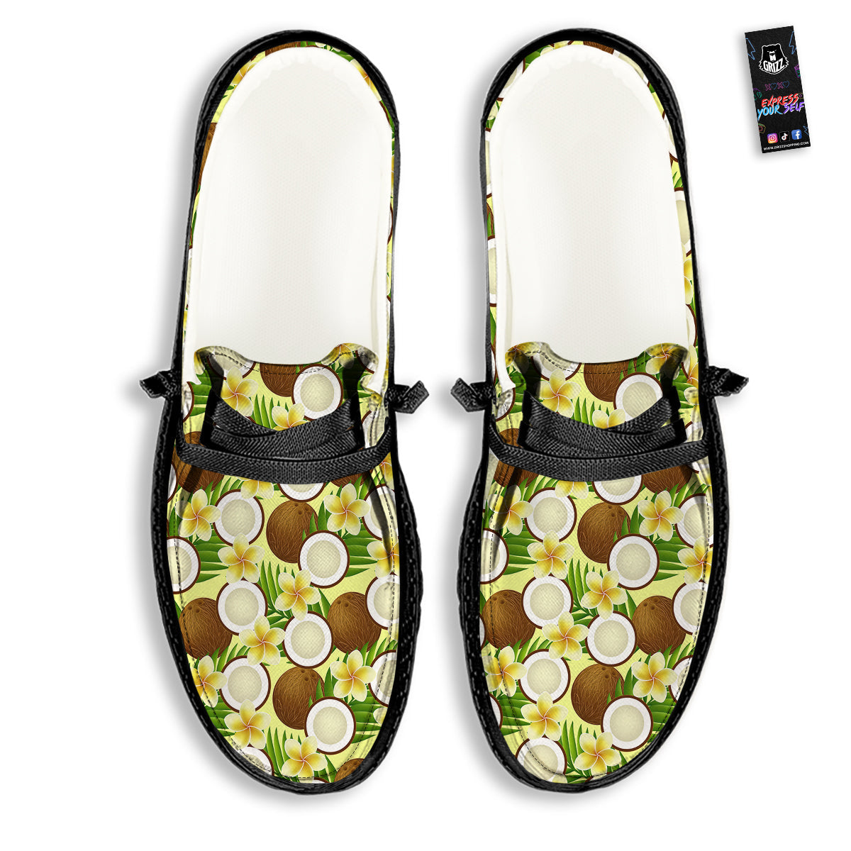 Coconut Beige Print Pattern Black Loafers-grizzshop
