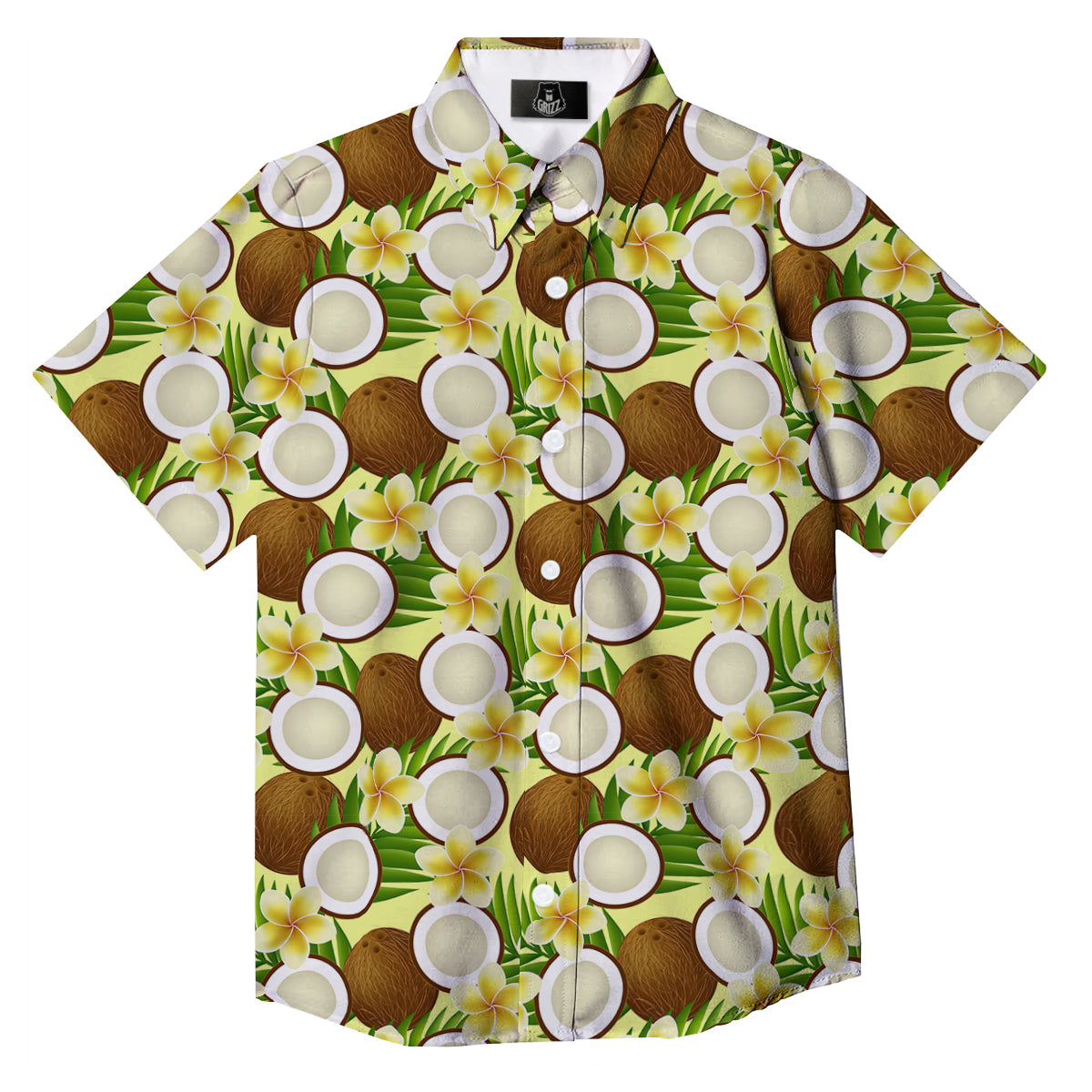 Coconut Beige Print Pattern Button Up Shirt-grizzshop
