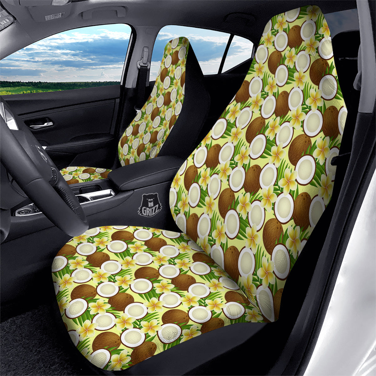 Coconut Beige Print Pattern Car Seat Covers-grizzshop