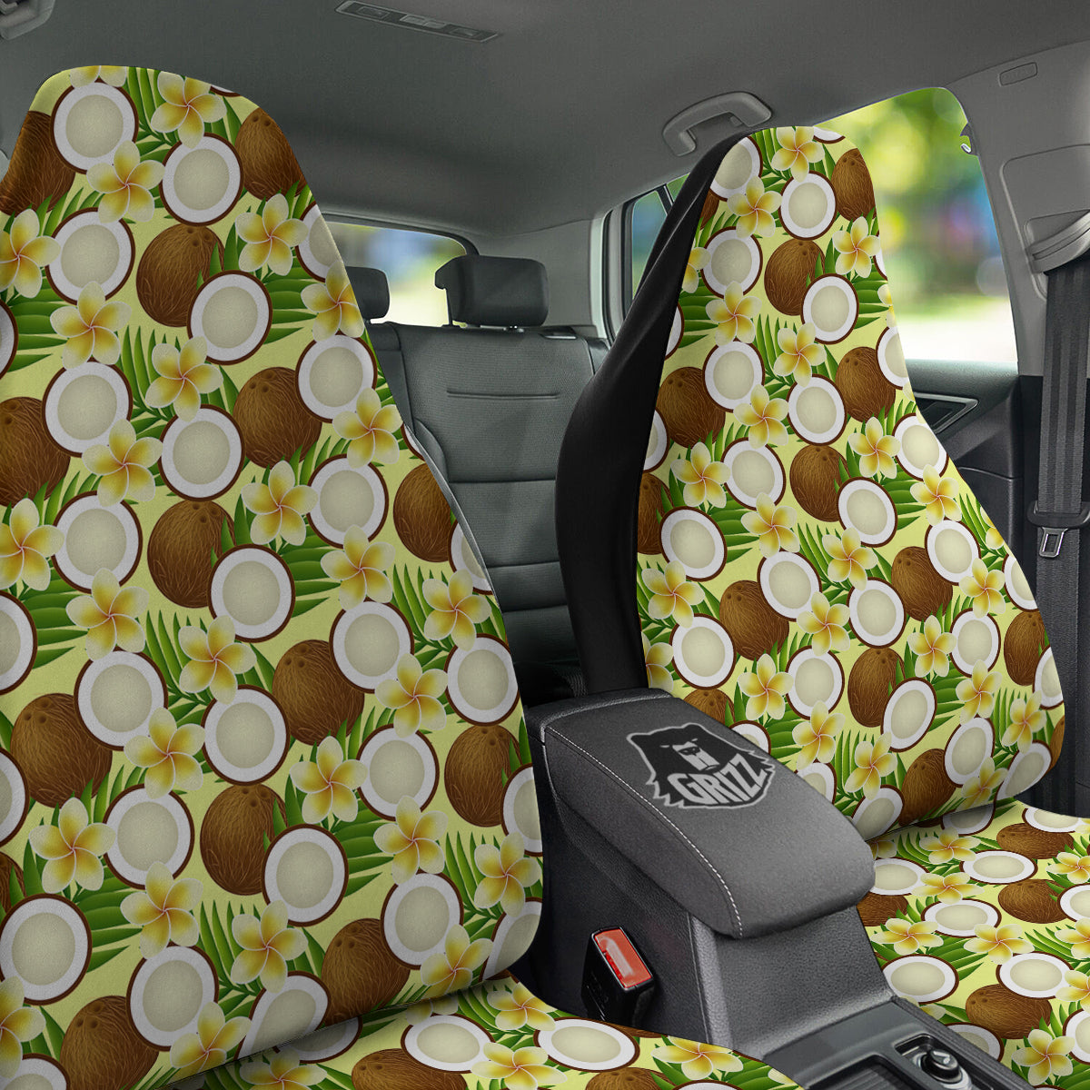 Coconut Beige Print Pattern Car Seat Covers-grizzshop