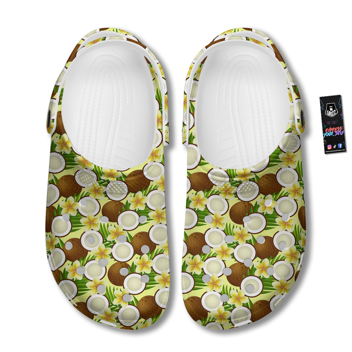 Coconut Beige Print Pattern Clog-grizzshop