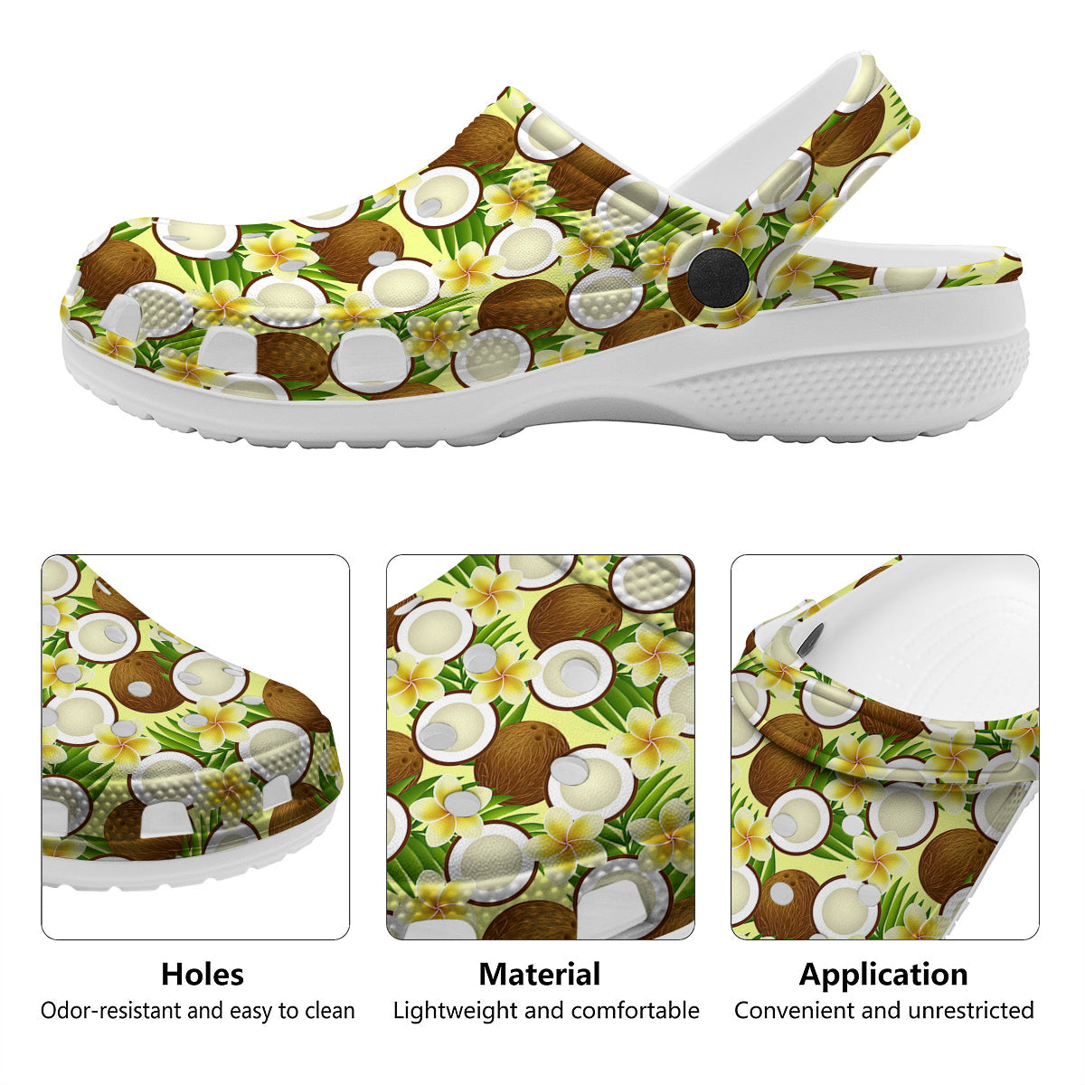 Coconut Beige Print Pattern Clog-grizzshop