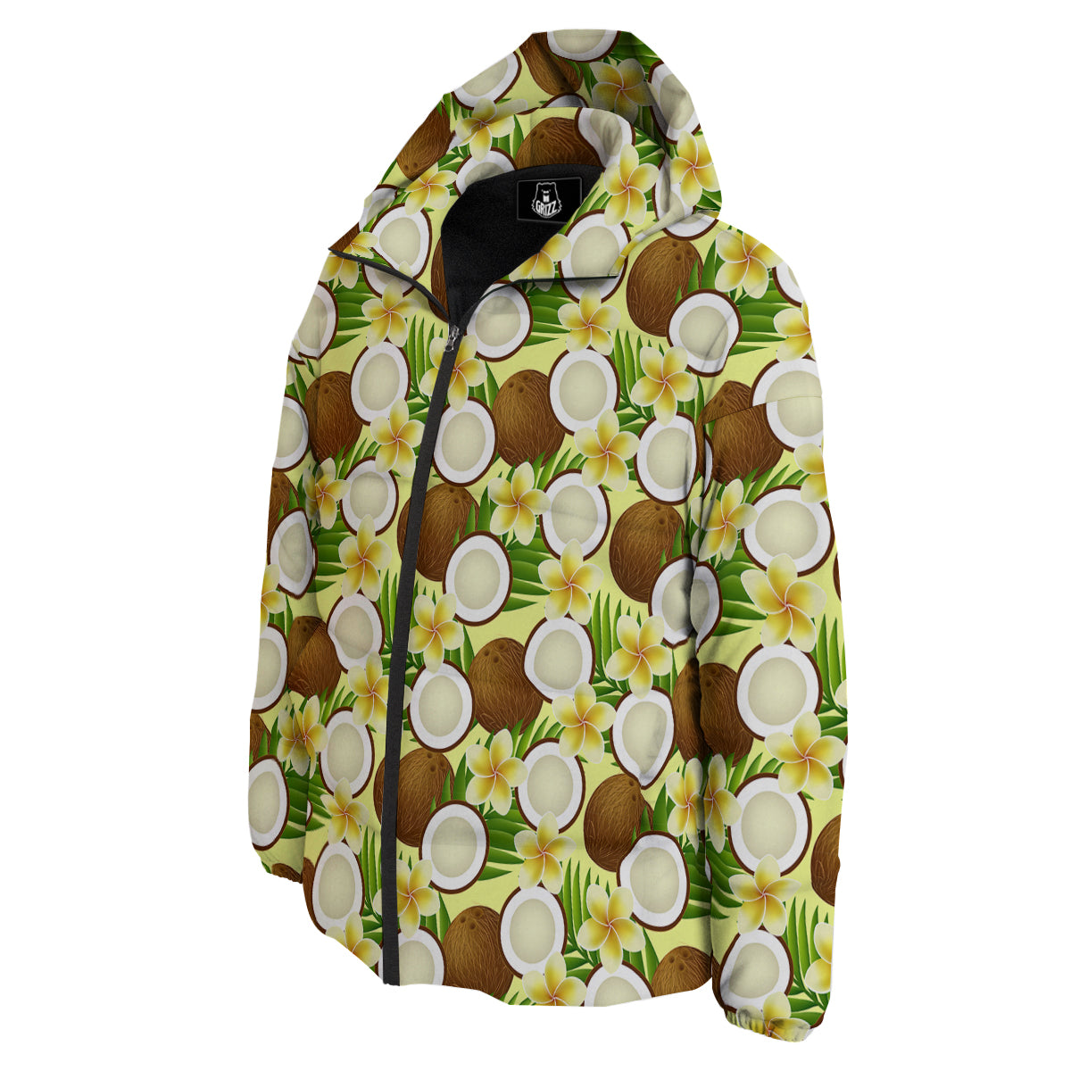 Coconut Beige Print Pattern Down Jacket-grizzshop