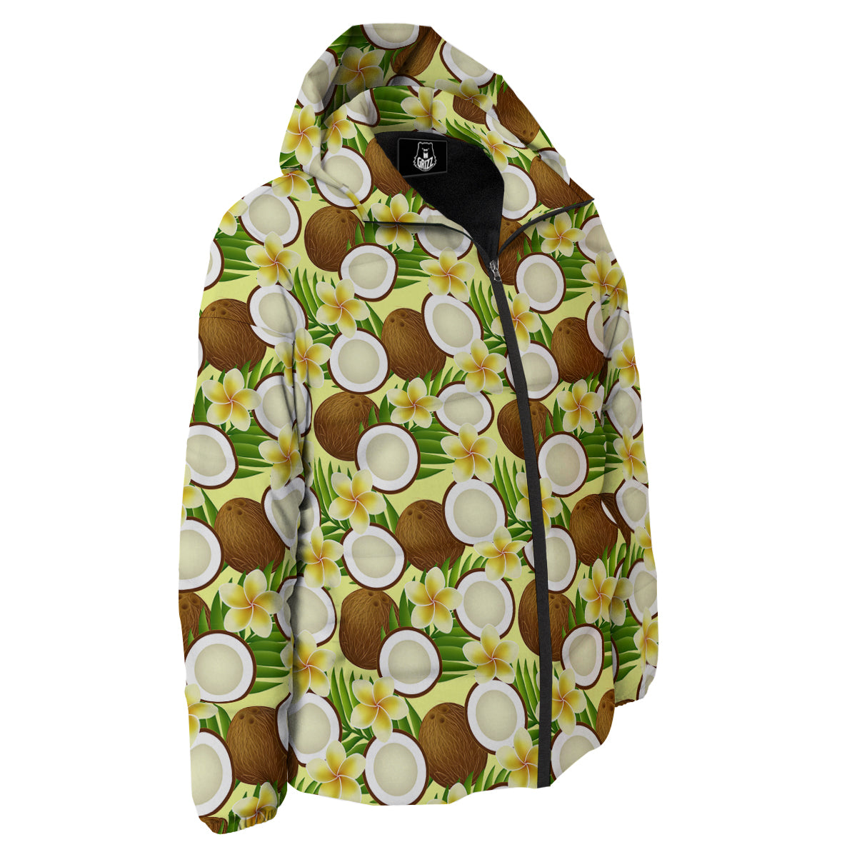 Coconut Beige Print Pattern Down Jacket-grizzshop